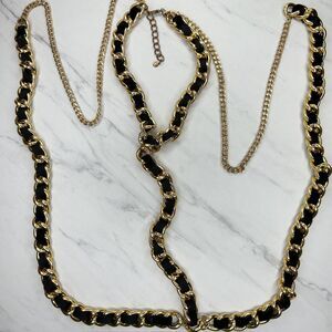 Charming Charlie Chunky Black Woven Gold Tone Metal Body Harness Chain Y2K OS ✨